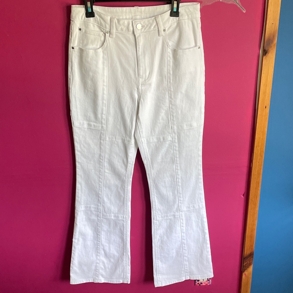 🤍White Denim Square Pattern Flared Jeans💋